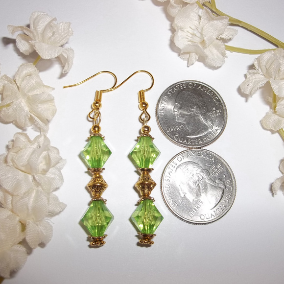 Green and Gold Beaded Earrings Long Set NWT 5043 - Picture 7 of 8